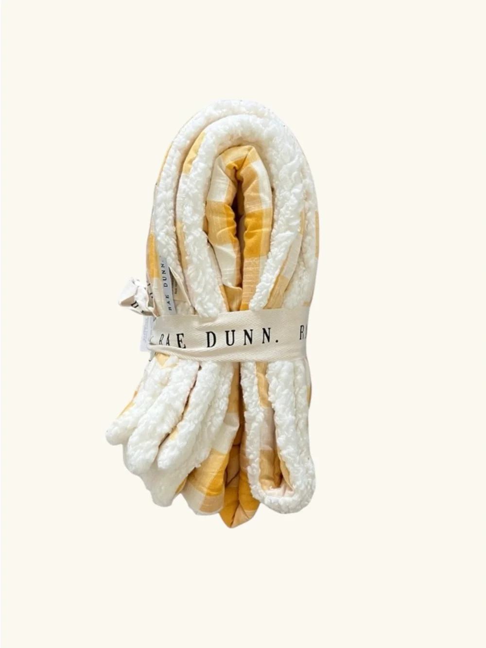 Rae Dunn FAMILY Golden Yellow and White Buffalo Check Gingham Sherpa Throw
